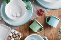 Sallys Emaille Tasse - pastell klein gepunktet