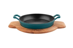Sallys Gusseisen - Servierpfanne rund Ø 20 cm - mit Echtholzuntersetzer