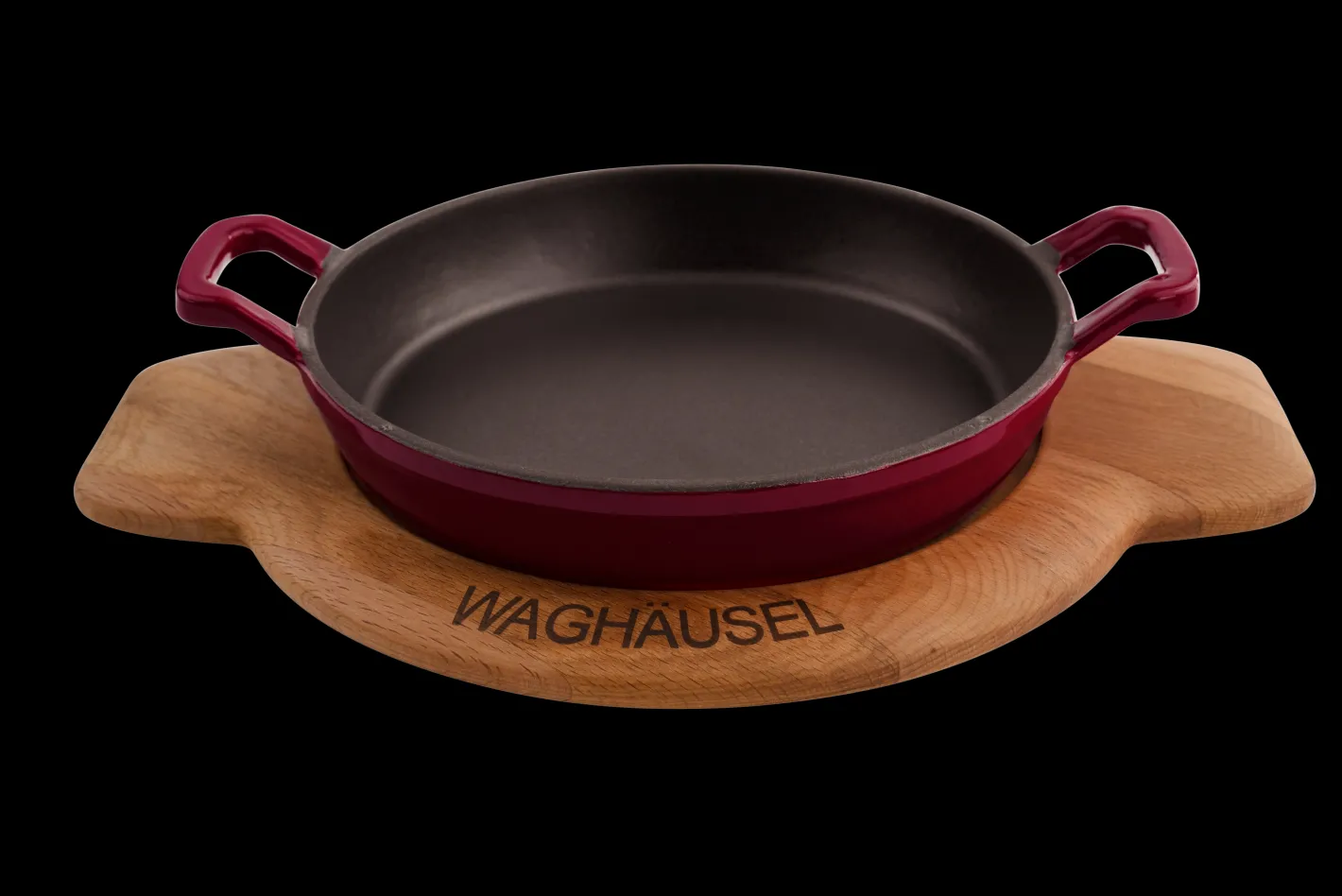 Sallys Gusseisen - Servierpfanne rund Ø 20 cm - mit Echtholzuntersetzer
