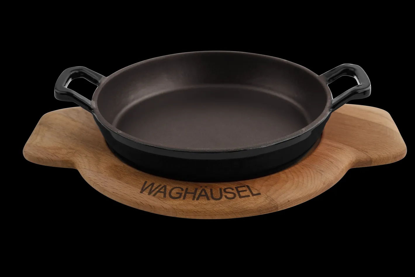 Sallys Gusseisen - Servierpfanne rund Ø 20 cm - mit Echtholzuntersetzer